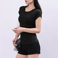 thumbnail image 4 of Youyipin Womens Tops Spring Fashion Womens Scoop Neck Short Sleeve Tops Summer Going Out Double Lined T Shirts Slim Fit Clothes Basic Tee For Women 2025, 4 of 5