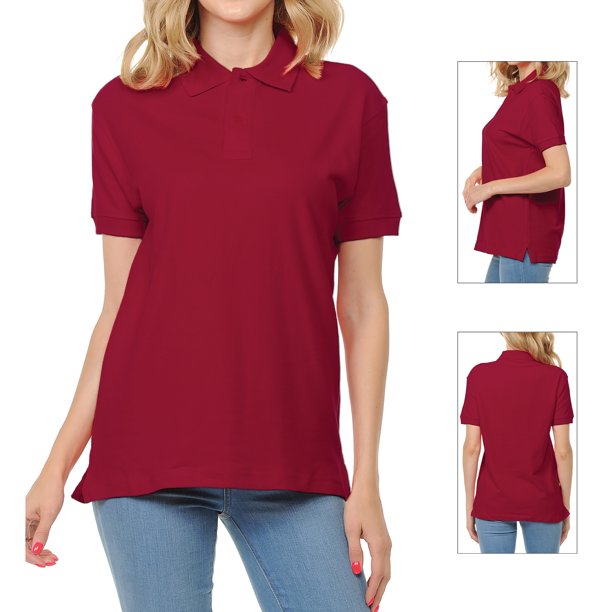 Basico Burgundy Polo Collared Shirts For Women 100 Cotton Short Sleeve