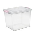 thumbnail image 1 of Sterilite 26 Liter Latch Box, Small Clear Plastic Storage Bin with Lid - Pink Latch, 1 of 5