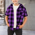thumbnail image 3 of Agkizg Boys Short Sleeve Hooded Plaid Shirt,Boys Plaid Button Down Hooded Shirt Jacket Fall Short Sleeve Casual Zip Up Top with Collar Stylish Lightweight Outerwear for Youth 4-15 Years, 3 of 5