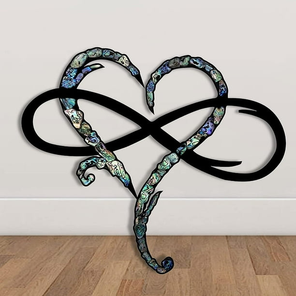 Decoración de pared de metal con corazón infinito de hierro forjado eterno - 17x20cm - acero acabado a mano - blanco, morado, plata, negro, marrón, champán, azul oscuro, tótem