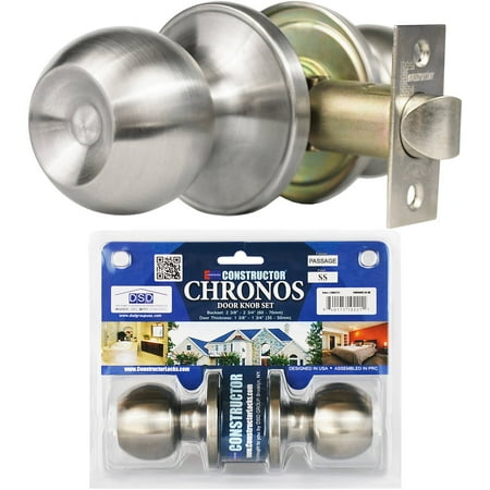 Kabob Set - Constructor Chronos Passage Door Knob Handle Lock Set for Hallway and Closet Stainless Steel Finish