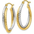 thumbnail image 2 of Gold 14k Two-tone Diamond-cut Polished Oval Hoop Earring - 17mm, 2 of 6