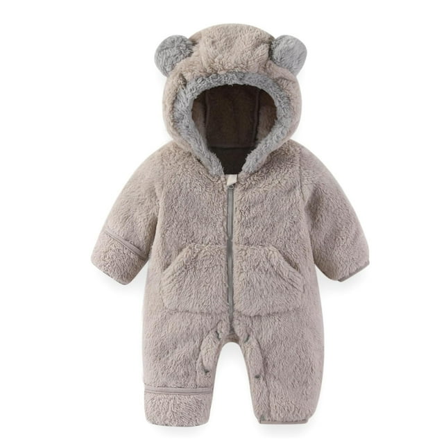 Adorable Combinaison à Capuche avec Motif d'Ours, Mitaines et Pieds Rabattables pour un Port Hivernal Chaud