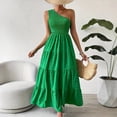 thumbnail image 5 of IUYRTFE Women's One-Shoulder Tiered Maxi Dress – Solid Green Flowy Long Gown for Summer Parties and Vacations, 5 of 7