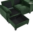thumbnail image 4 of 117" Modular Sectional Sofa with Storage Ottomans, Upholstered Corduroy Cloud Couch with Console, Charging Station and Cup Holders, 4 Seat U-Shaped Couches for Living Room, Green, 4 of 9