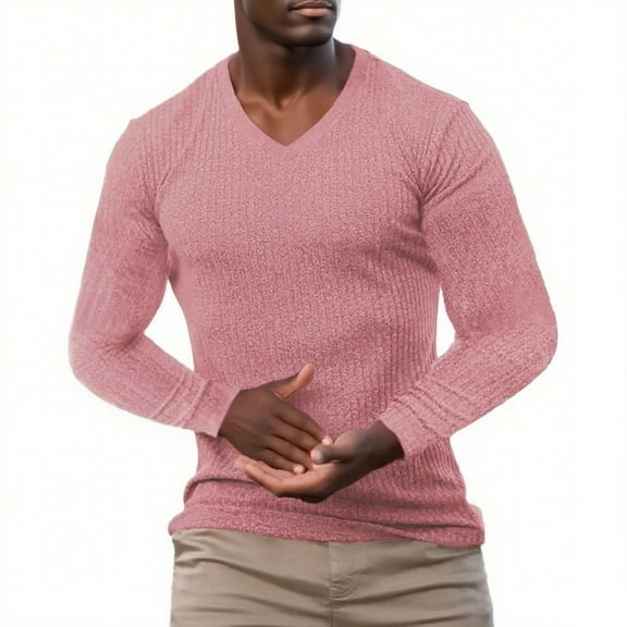 Fengactive Men's V Neck Knitted Sweater for Sports Lightweight Muscle Thermal T Shirt Casual Ribbed Pullover Tee Undershirts