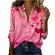 thumbnail image 3 of TaTaai Womens Valentines Day Blouse Long Sleeve Satin Print Button Down Shirt Lapel Collar Silky Loose Fit Spring Wear Gift, 3 of 7