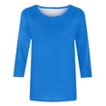 thumbnail image 2 of Dyfzdhu T Shirts for Women Solid Color Crew Neck 3/4 Sleeve Shirt Spring Summer Tunic Tops Casual Undershirt Tee Blue, 2 of 5