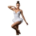thumbnail image 5 of Aislor Women Rhinestones Feather Dacne Leotard Sleeveless Ballet Unitard Cocktail Party Dress Stage Wear White L, 5 of 7