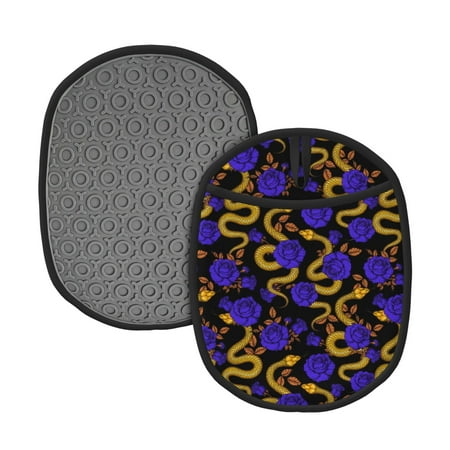 

Lukts Golden Snake And Purple Rose Print Silicone Pot Mat Mitten With Hanging Loop Heat Resistant Oven Mitts Non-Slip Bbq Baking Smoking Potholders