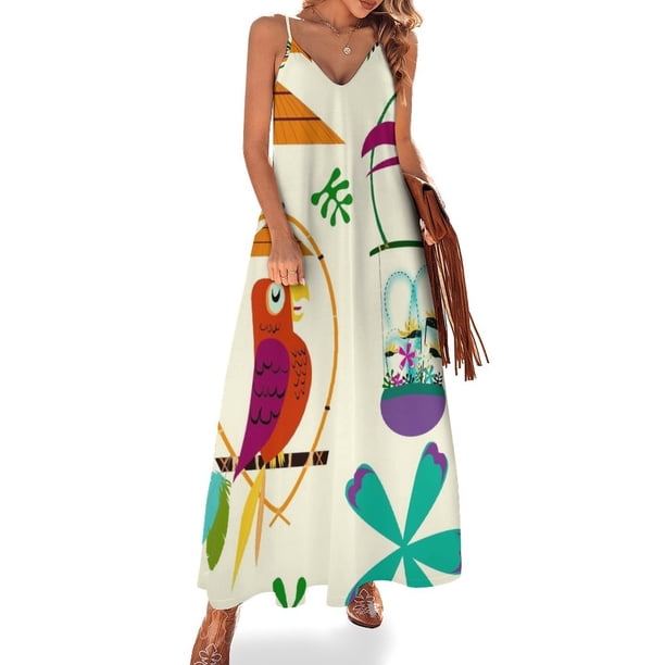 Nuevo vestido sin mangas vintage moderno con pájaros Tiki, tendencia de ropa de mujer , vestidos de noche de lujo