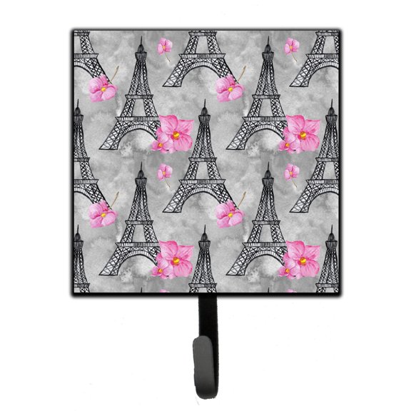 Carolines Treasures BB7503SH4 Watercolor Pink Flowers Eiffel Tower Leash or Key Holder Single Hook multicolor