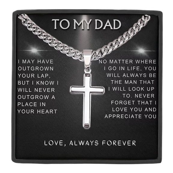 MASALADI To My Dad Cross Necklace, Stainless Steel Cuban Chain Jewelry Gift for Father's Day Birthday Christmas