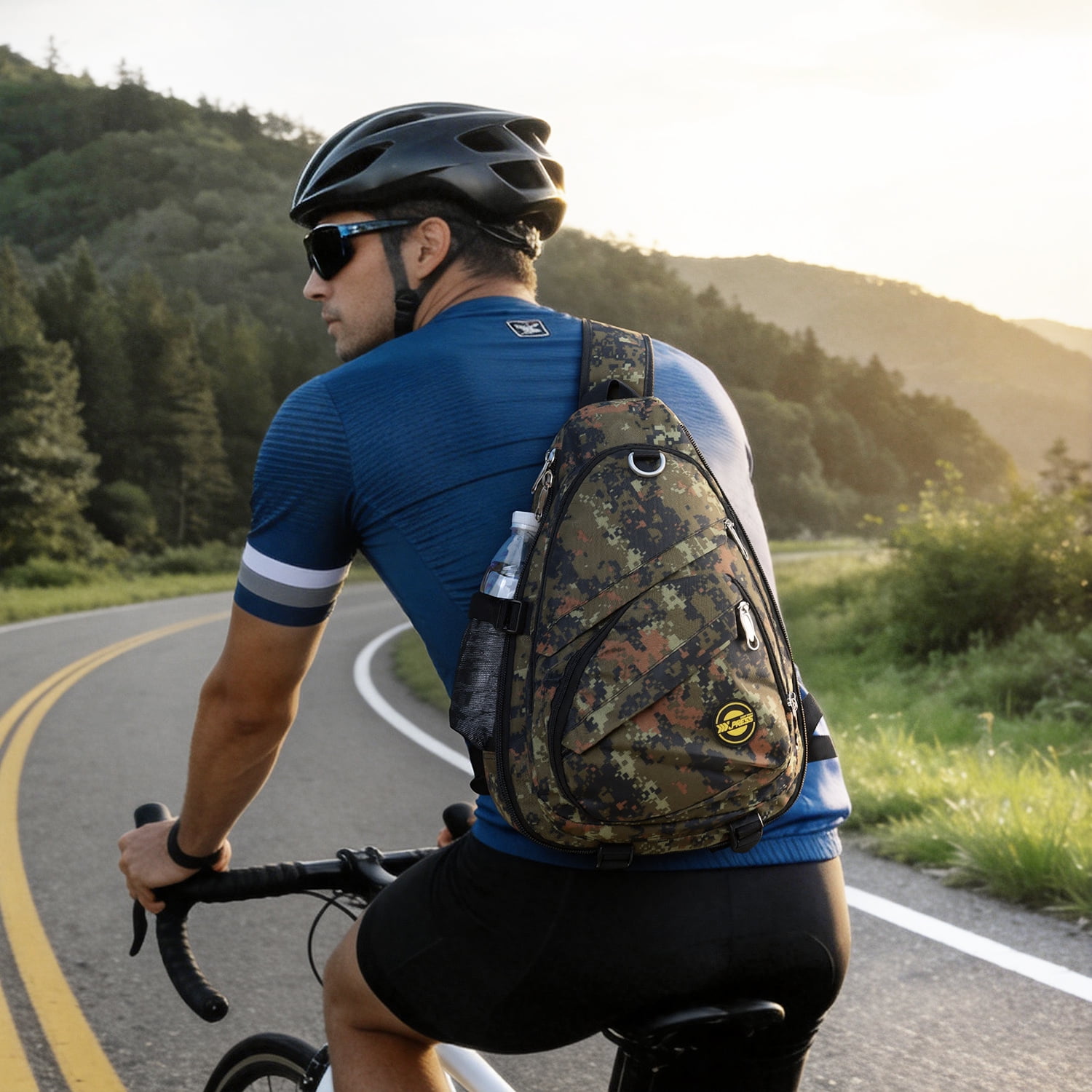 New York Xpress Camo Sling Bag Expandable 14–25L Daypack for Travel Hiking Cycling, ArmyGreen,118