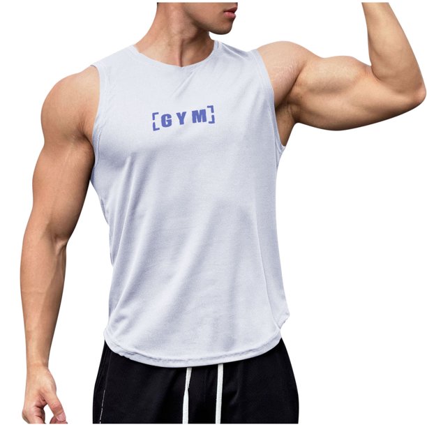 Camiseta de tirantes de cuello redondo para hombre, informal, sin mangas, de verano, para fitness y deportes, cómoda, de poliéster.