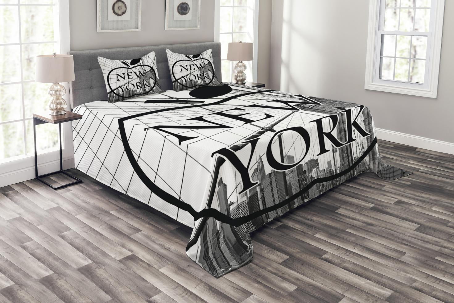 NYC Bedspread Set King Size, Cityscape NYC Big Apple I Love New York