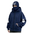 thumbnail image 5 of felwors Women's Long Sleeve Halloween Zip-Up Hoodie with Face Mask Oversized Graphic Sweatshirt for Fall Festive Navy for Size XXXL, 5 of 6