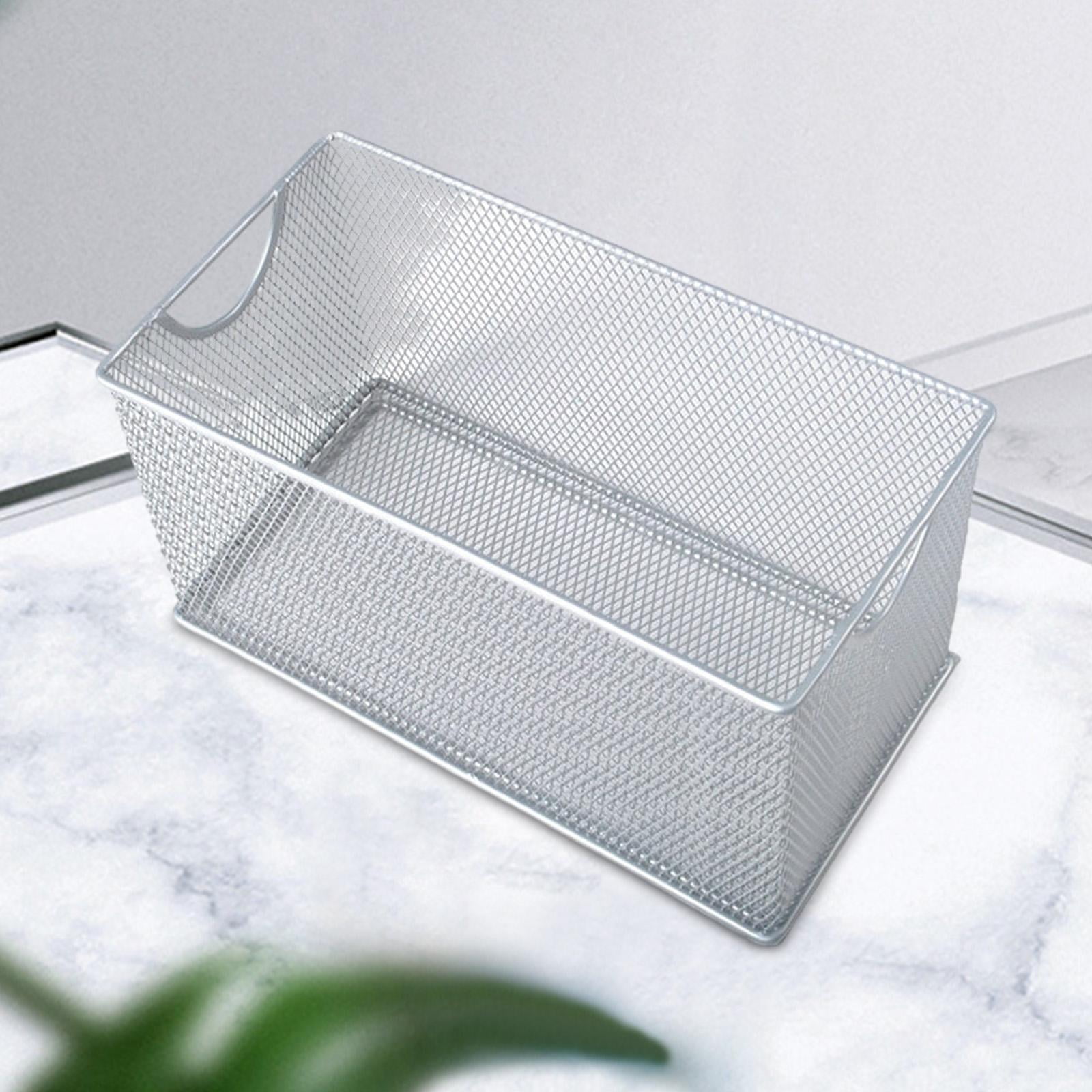 Fiocias CD Storage Box Organizing Container with Handles Multifunction Metal Mesh Basket Silver