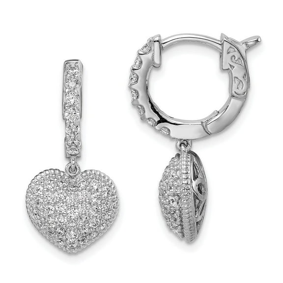 Auriga Fine Jewelry 925 Sterling Silver 86 Stone CZ Heart Dangle Hinged Hoop Earrings for Women