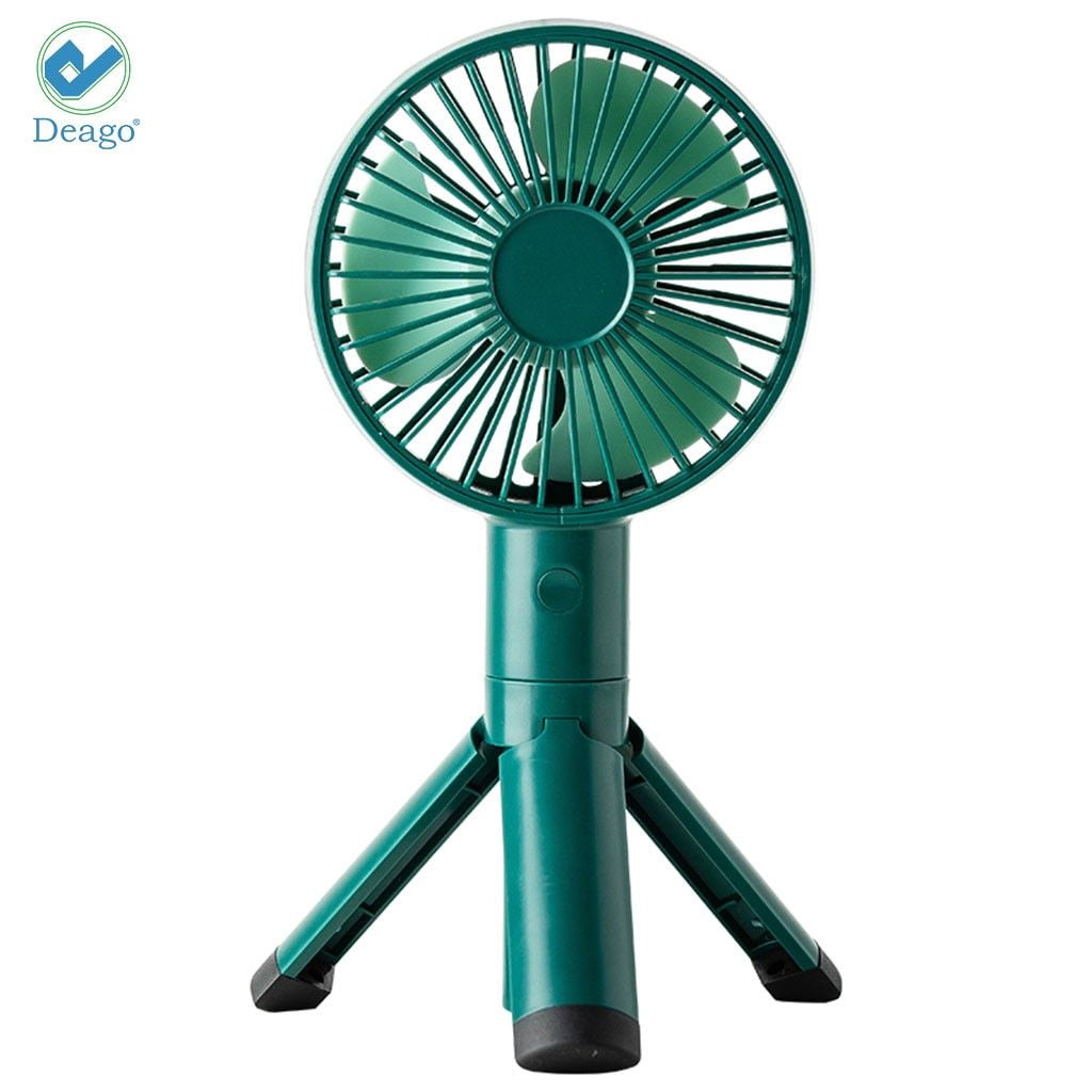Deago Rechargeable USB Desk Cooling Fan Summer Mini Tripod Handheld Fan Foldable Bracket 3 Speeds Portable Fan for Outdoor Travel (Green)