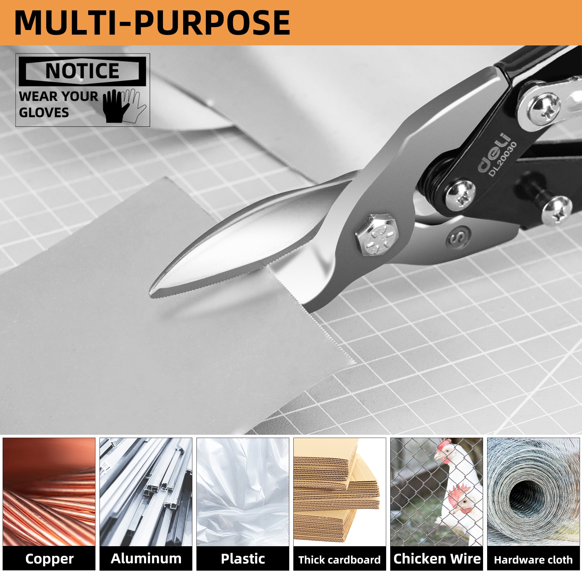 Deli 10 Inch Straight Aviation Tin Snips,Heavy Duty Metal Cutter Shears for Cutting Metal Sheet,Super Sharp Hand Tool Nippers, CRV Steel
