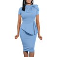 thumbnail image 1 of HSHDLDF Women Fashion Peplum Bodycon Short Sleeve Bow Club Ruffle Pencil Party Dress, 1 of 5