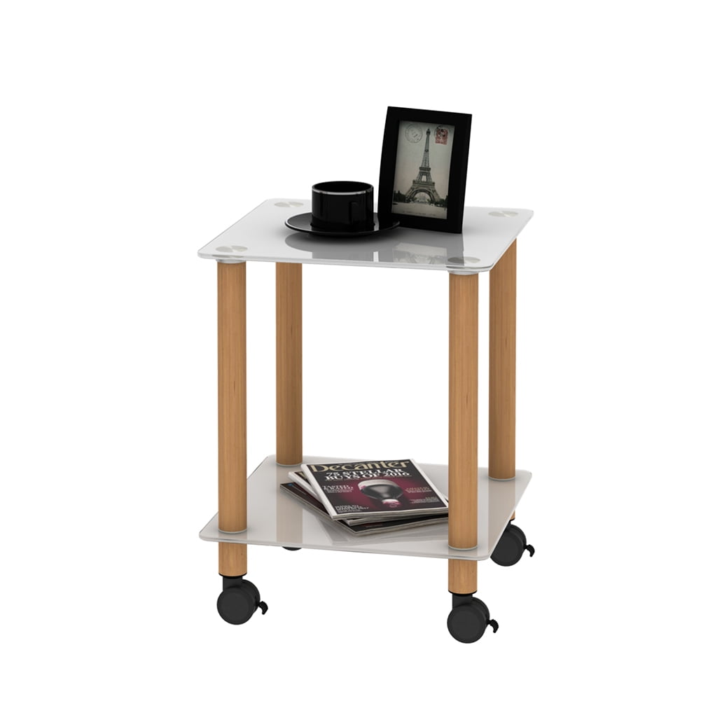 Kadyn End Table, 2-Tier Bedside Table with Storage Shelve, Side Table for Living Room Bedroom, White+Oak Kadyn End Table, 2-Tier Bedside Table with Storage Shelve, Side Table for Living Room Bedroom, White+Oak