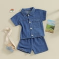 thumbnail image 2 of Bagilaanoe 2pcs Toddler Baby Girl Denim Shorts Set Short Sleeve Shirt Tops + Shorts 6M 12M 18M 24M 3T 4T Kids Casual Summer Clothes, 2 of 8