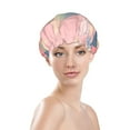 thumbnail image 3 of YFYANG Women's Double Waterproof Shower Cap, Pink Triangle Plaid Reusable Hair Cap for All Hair Styles and Head Sizes, 3 of 9