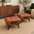 thumbnail image 6 of SOULART Leather Storage Stool with Metal Legs & Handles, Modern Square Footrest Ottoman with Hidden Storage for Living Room, Orange, 6 of 10