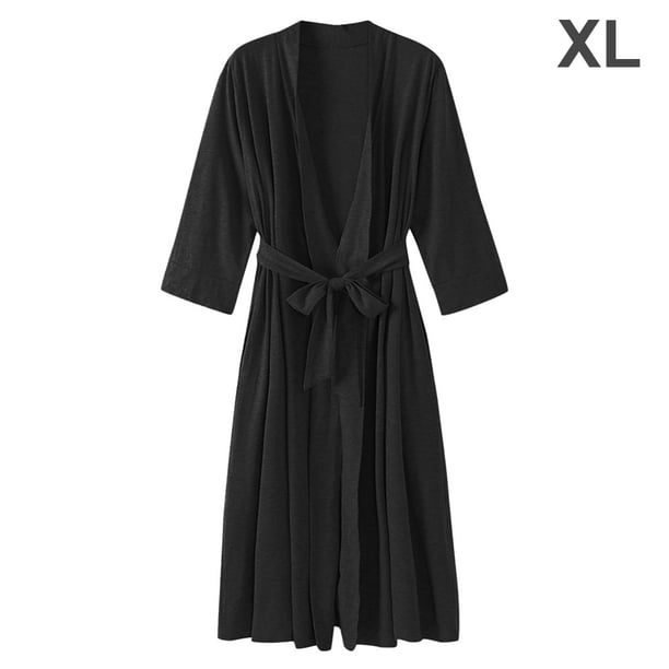 Bata de noche con cuello en V, ropa de dormir sexy, bata de mujer, vestido de noche, negro, XL seitruly AP000943-03