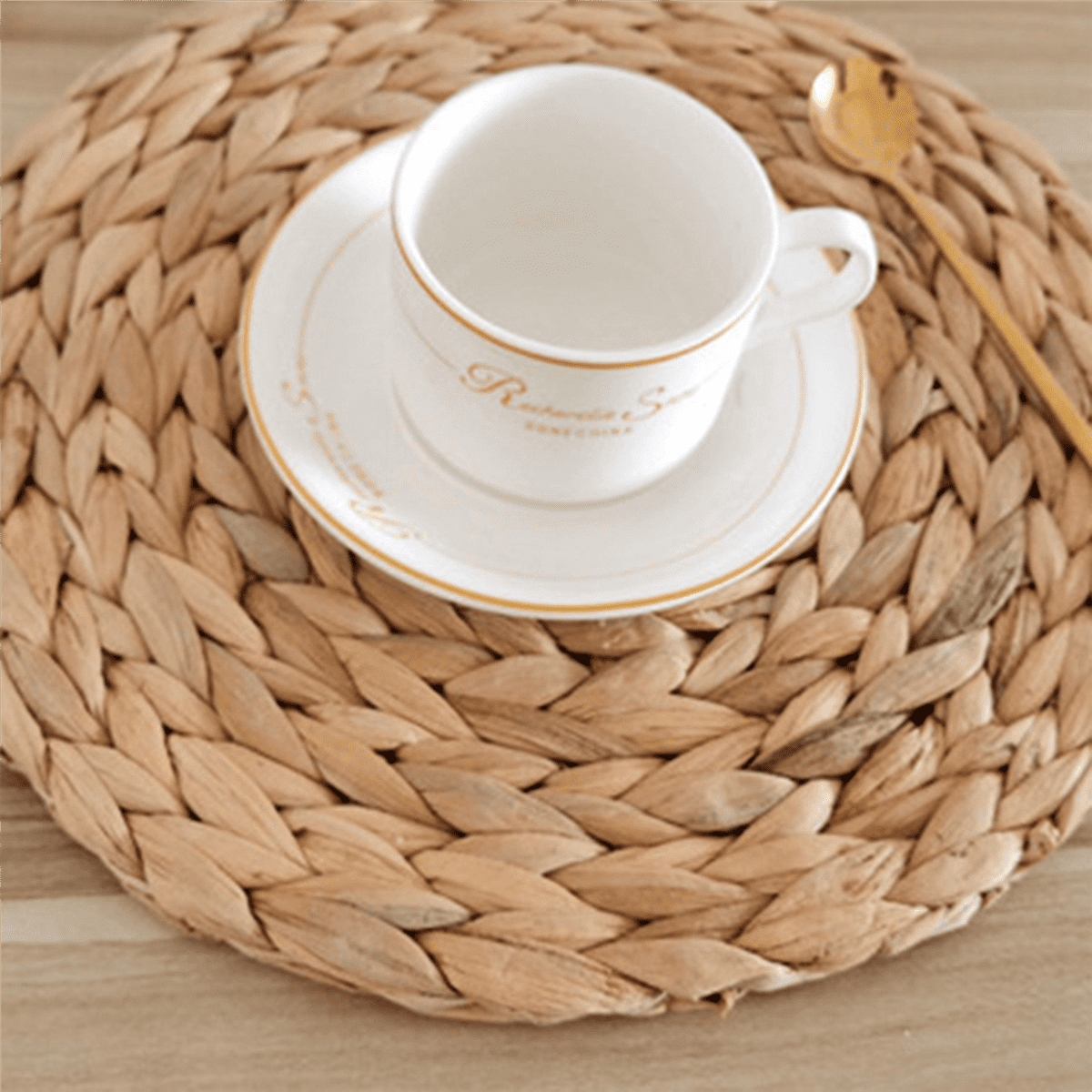 Round Woven Rattan Placemats, Natural Wicker Mats, Water Hyacinth Straw Braided Placemats, Set of 12