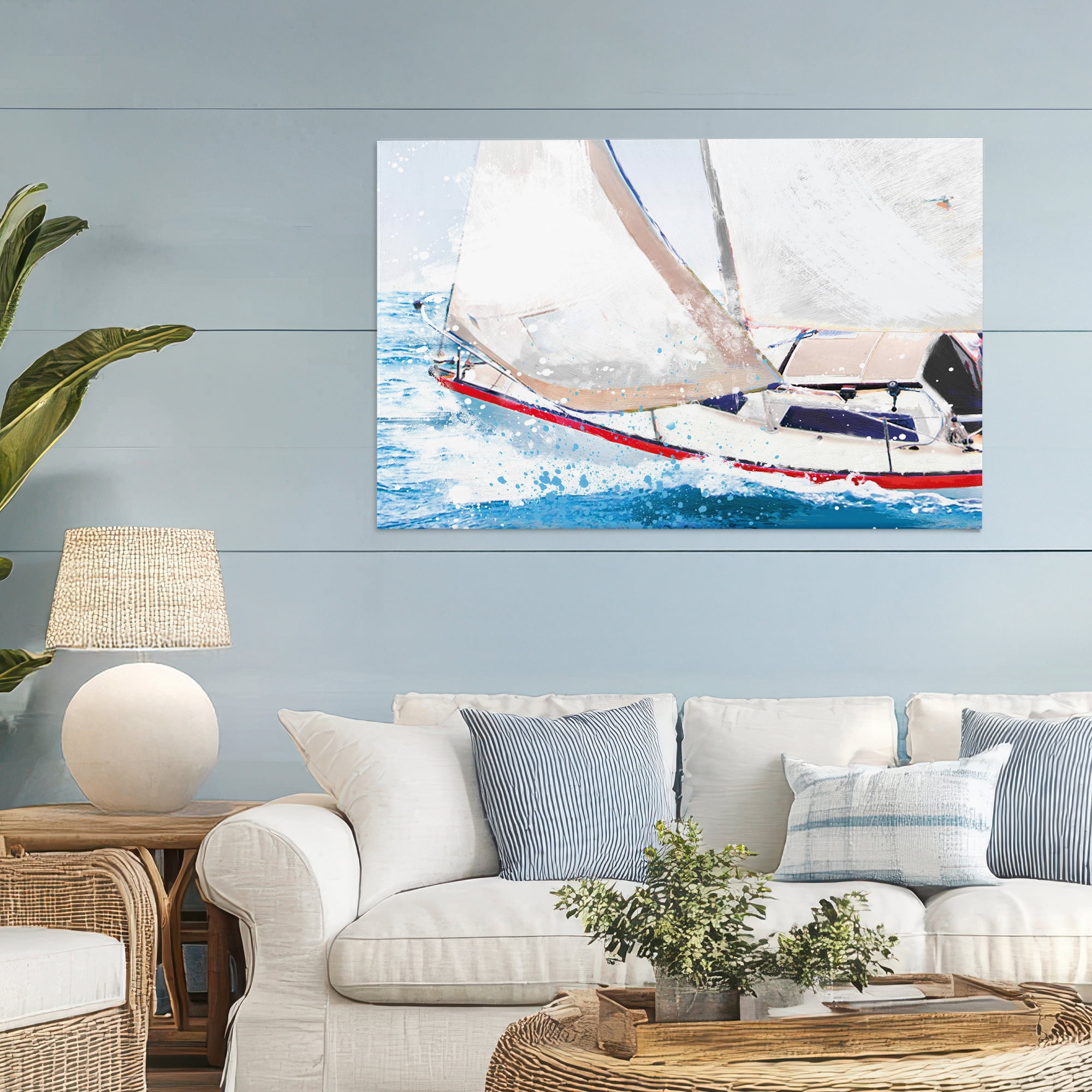Stupell Industries Sailboat Racing Through Blue Waves Canvas Wall Art, design by Porter Hastings