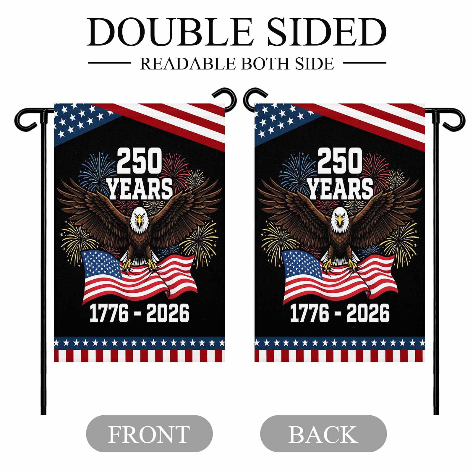 4th of July Garden Flags 250 Years Garden Flag Double Sided Welcome Flag Patriotic USA Flag Eagle Fireworks Independence Day Yard Flags for Outdoor Lawn Porch Memorial Day Holiday Decor 28x40 Inch