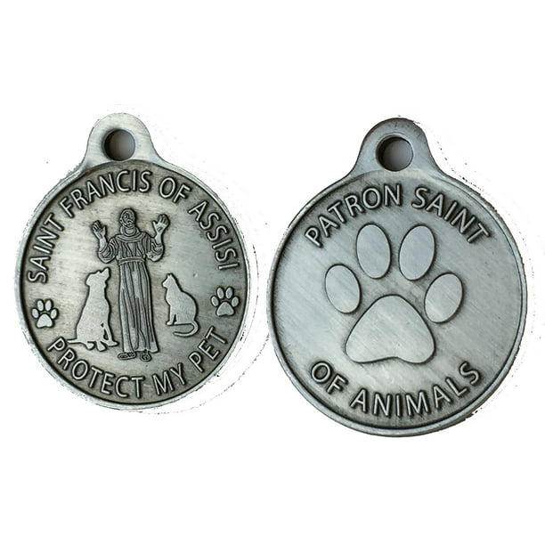 St Francis Patron Saint Of Pets Protect My Pet Dog Collar Tag Pewter Color  