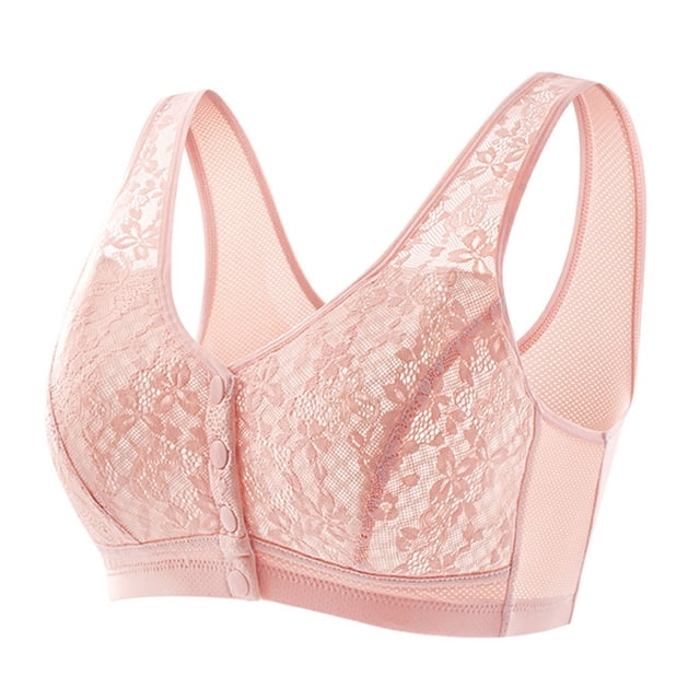 Bocqde Women's Front Button Closure Bralettes Sexy Solid Soft Support Full Coverage Bras Embroidery Thin Style Breathable Wire-Free Underwear Daily Bras