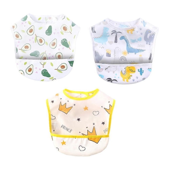 Baby Feeding Bib Waterproof Meal Bib with Pocket 3Pcs