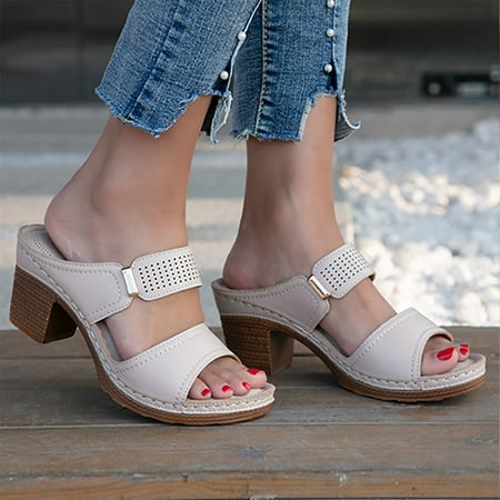 

Mishuowoti slipper for women 2023 Women s High Heel Thick Heel Open Toe Comfortable Fashion Hollow Sandals