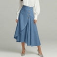 thumbnail image 3 of Skirts for Women Elegant High Waist Pleated Midi Skirt for Everyday Casual Work and Wear with Breathable and Handy Pockets Blue XXL, 3 of 5