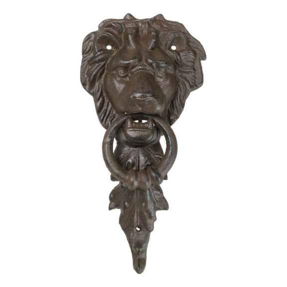 Cast Iron Royal Venetian Lion Head Door Knocker With Greenman Leaf Strike Plate