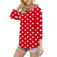 thumbnail image 5 of EchfiProm Womens Relaxed Fit Tops Crew Neck Red T-Shirts Fall Polka Dot Pullover 3/4 Sleeve for Ladies, 5 of 7