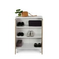thumbnail image 4 of Modern Shoe Cabinet, 3 Tier Shoe Storage Cabinet with Wood Base and 2 Doors, Freestanding Storage Cabinet with Retro Pattern for Entryway, Living Room, Bedroom, Cream, 4 of 5
