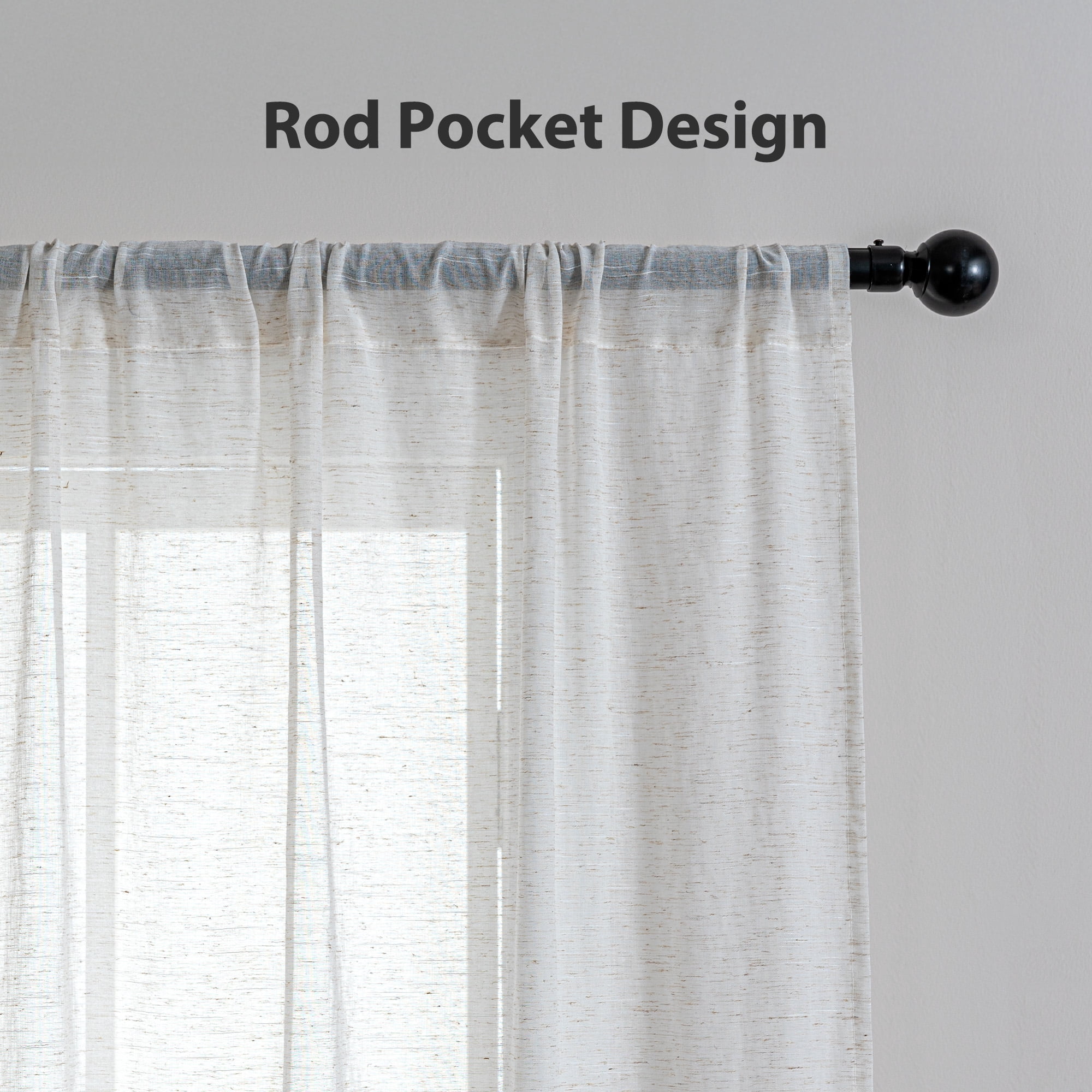 Vintage Touch Linen Sheer Curtains 37" × 84", Charlotte Window Curtains Set of 4 Panels for Bedroom, Living Room