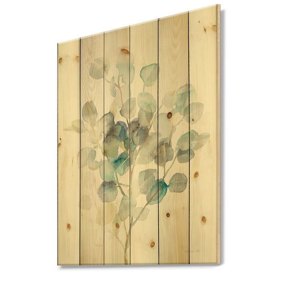 Designart 'Abstract Eucalyptus leaves' Farmhouse Print on Natural Pine Wood