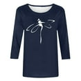 thumbnail image 4 of CHOK T-Shirt d'Été à Manches 3/4 Décontracté Motif Libellule pour Femmes Manches Trois-Quarts Chandail Col Rond T-Shirts Unis Tunique Élégante Confortable Marron TTG, 4 of 4