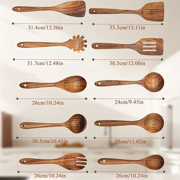 BANBERS 10-piece Set Of Teak Non-stick Pan Spatula, Heat-resistant And Non-damaging To The Pan, Household Solid Wood Cooking Spatula And Spoon Set