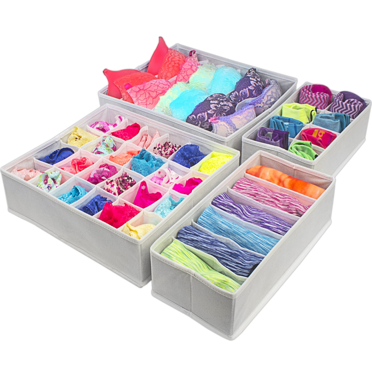 4pcs Underwear Bra Socks Ties Closet Divider Drawer Organiser Storage Case Box 