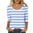 thumbnail image 2 of JTZGDY Western Shirts for Women Cute Floral/Striped/Tie Dye Bleached Printed Summer 3/4 Length Sleeve U-Neck Basic Tees Tops Trendy Oversized Comfy Tunic Tshirt Blouse Multicolor#23 XL, 2 of 10