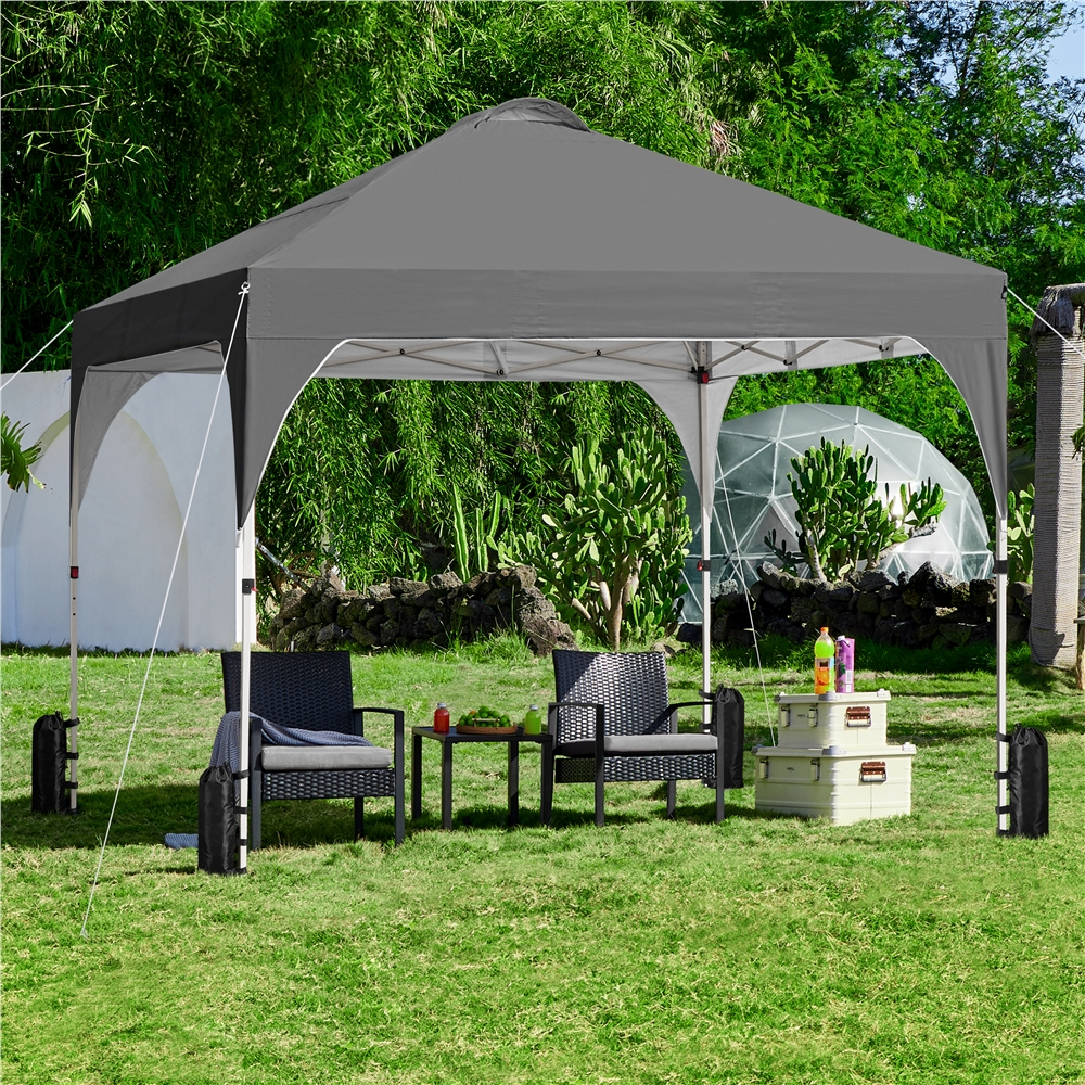 Alden Design Outdoor Canopy Tent with Stakes Ropes Sandbags Wheeled Bag for Patio, Dark Gray